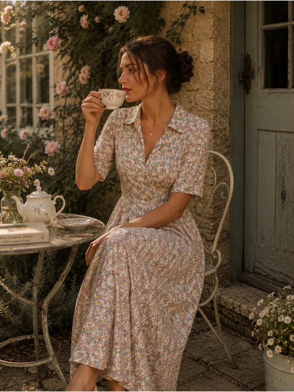 Zara Floral Maxi Dress in Cream and Pink - Picture 5 of 5